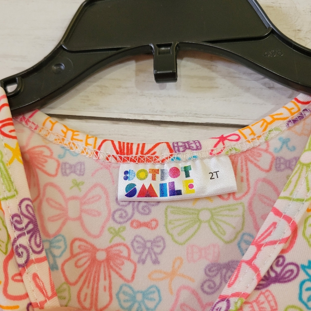 Dot Dot Smile Pink Purple Multicolor Bows Print‎ Toddler Kids Dress Size 2T - Picture 8 of 10